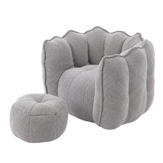 Poltrona e Pouf in Bouclè Grigio