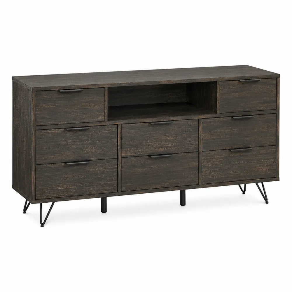 Cassettiera legno scuro con 7 cassetti e mensola