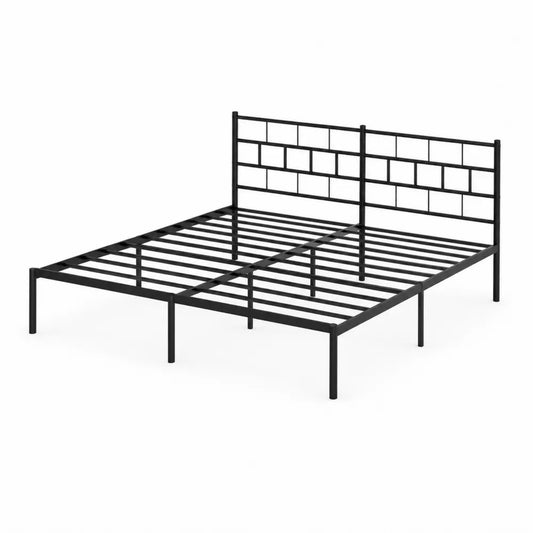 Letto Matrimoniale in Metallo Nero con Testiera Geometrica