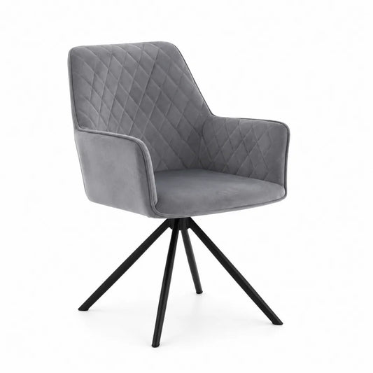 Sedia in Velluto Grigio con Struttura in Metallo