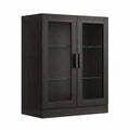Credenza in legno scuro con ante in vetro temperato