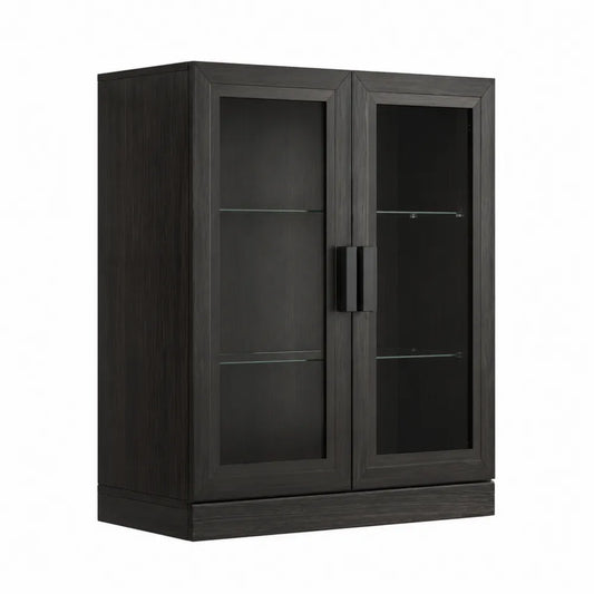 Credenza in legno scuro con ante in vetro temperato