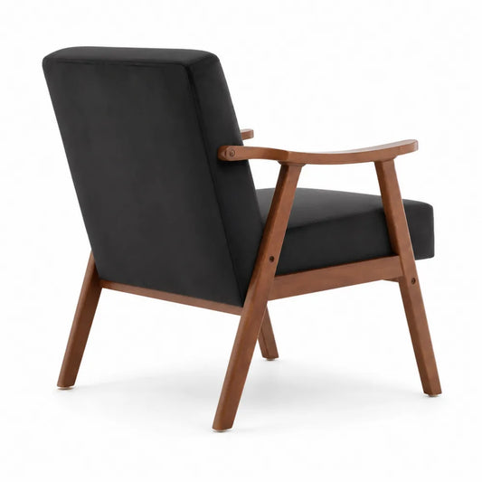 Poltrona in Tessuto Nero con Struttura in Legno