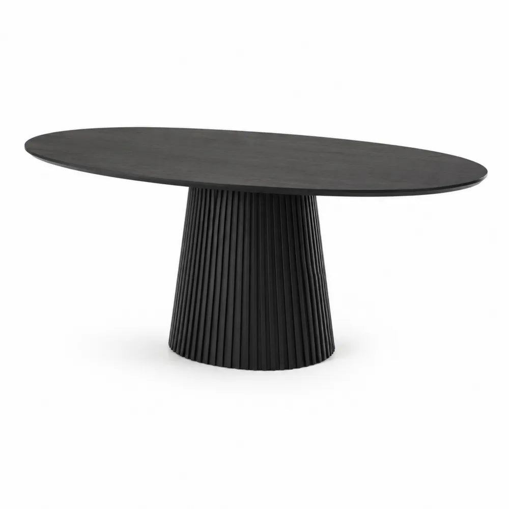 Tavolo da pranzo ovale in legno e metallo nero