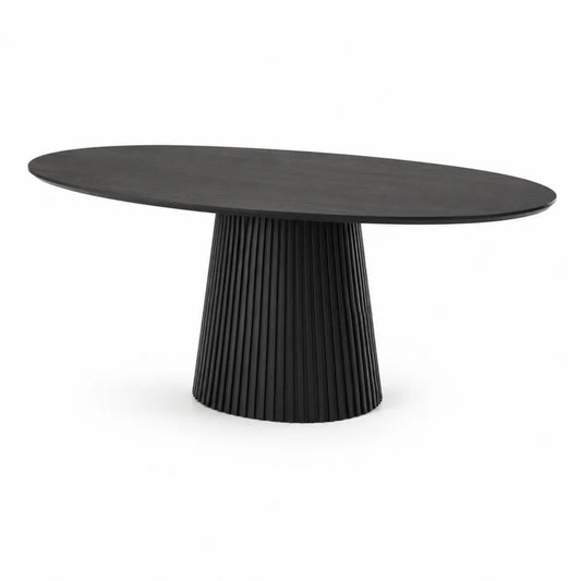 Tavolo da pranzo ovale in legno e metallo nero