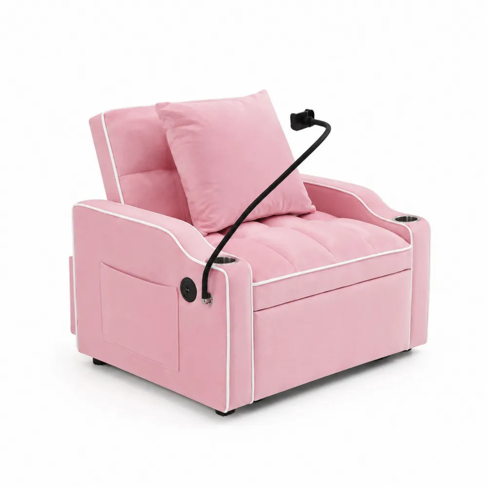 Poltrona in Microfibra Rosa con Supporto per Tablet