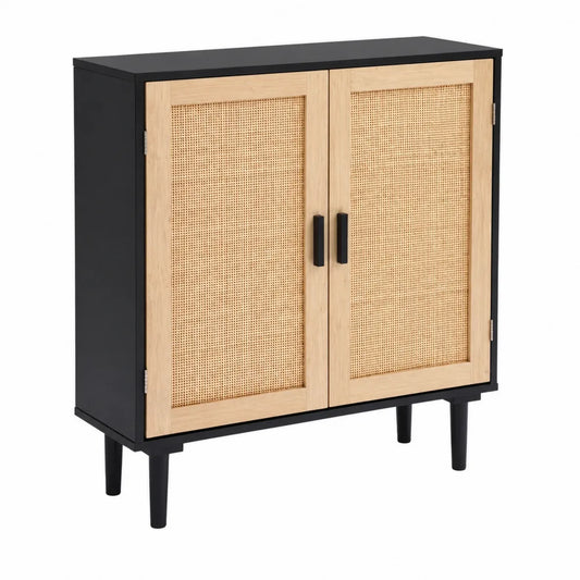 Credenza a Due Ante in Metallo e Rattan