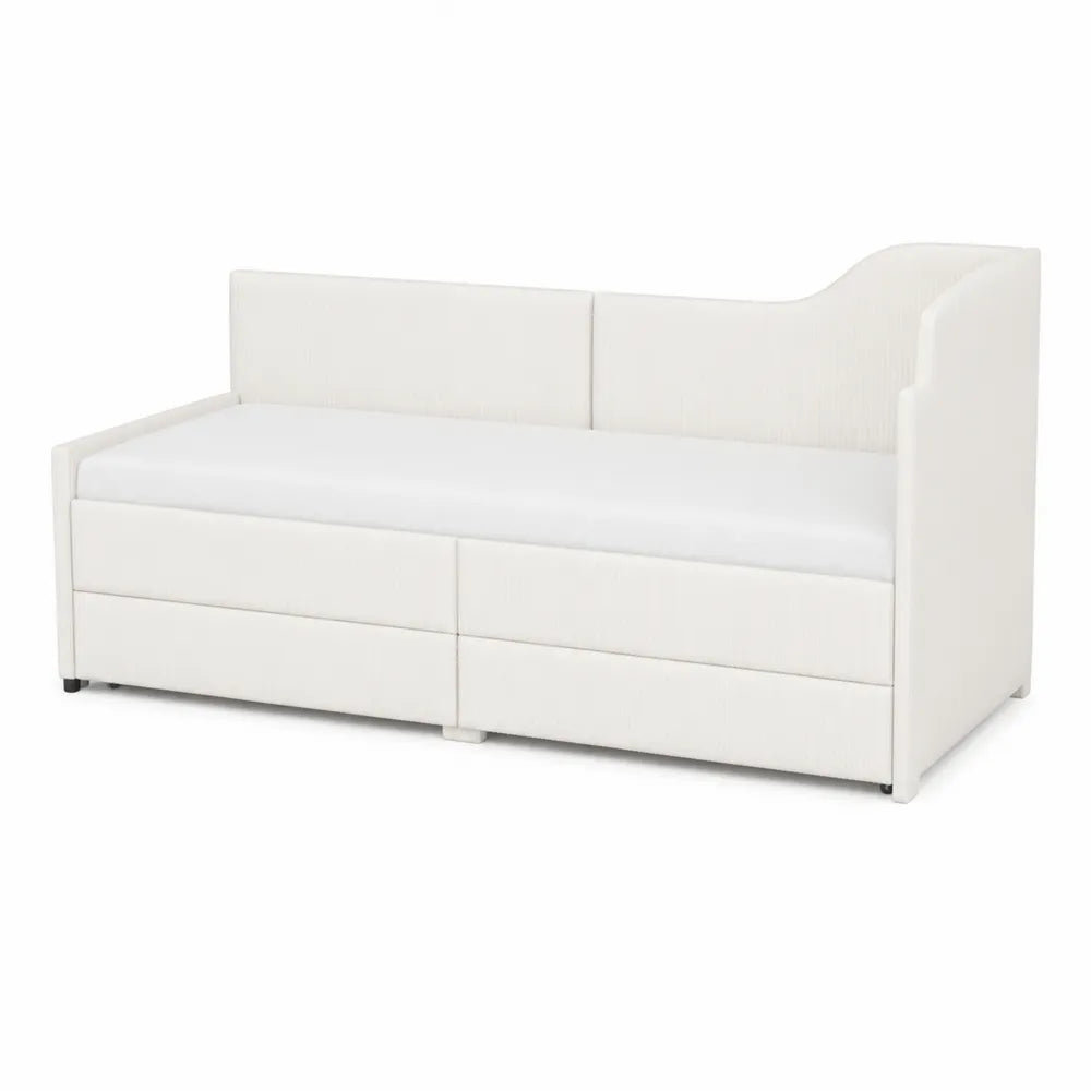 Letto Divano con Cassetti in Legno e Tessuto Bianco