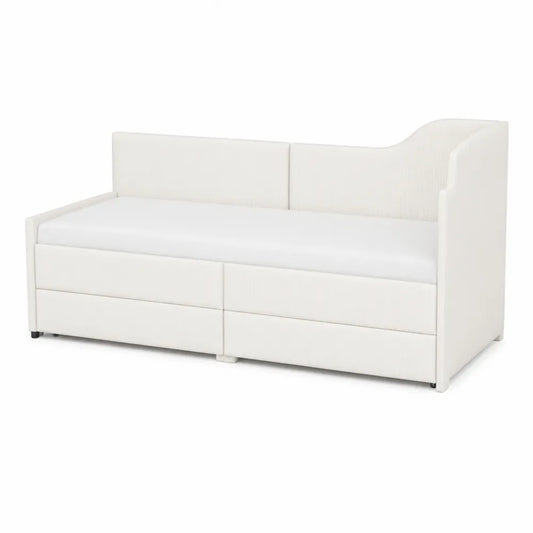 Letto Divano con Cassetti in Legno e Tessuto Bianco